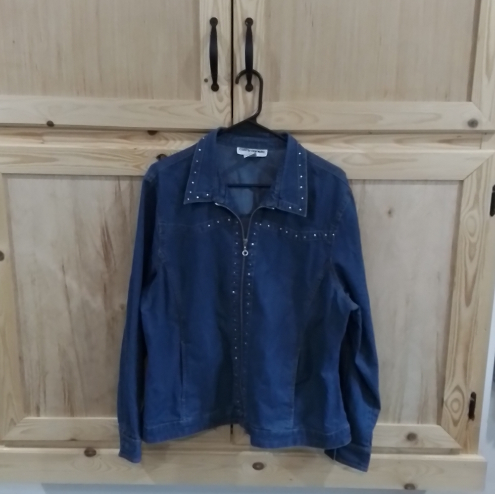 Kathy Daniels rhinestones western classic denim jean jacket size L